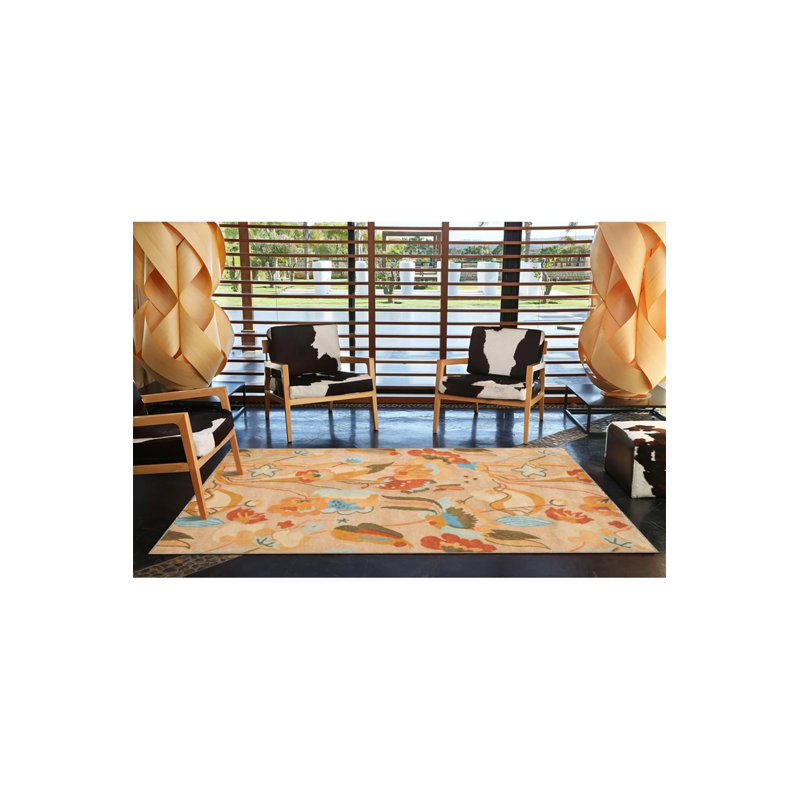 Tapis tissé à motif floral, Rectangle 5 pi 2 po x 7 pi 7 po