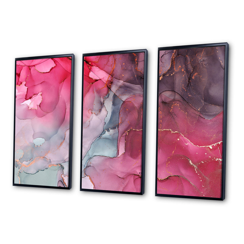 Art liquide rouge et vert - 3 pièces, reproduction sur toile, H 32 po x l 48 po x P 1 po, Noir