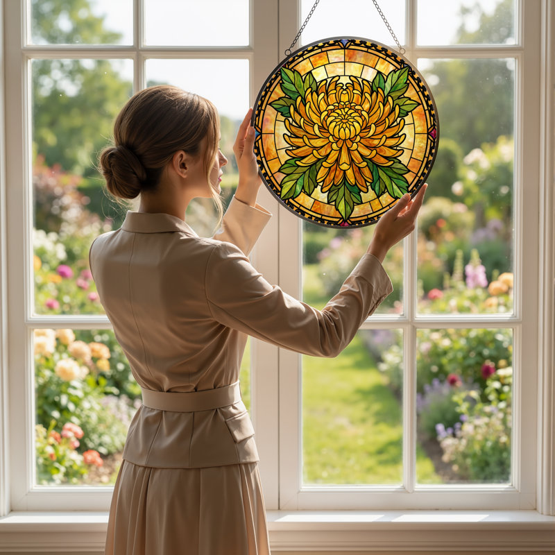 Panneau de vitrail à motif floral H 12 po, H 12 po x l 12 po