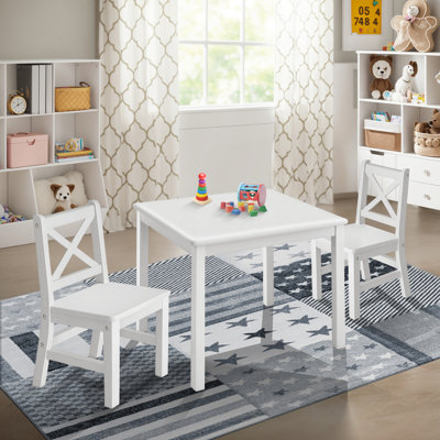Ensemble de table de jeu et de chaises en bois massif 3 pièces Myona, blanc