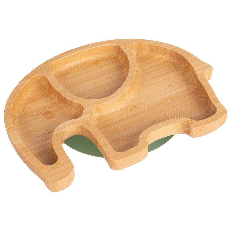 Tiny Dining - Children's Bamboo Suction Elephant Plate, Olive Green