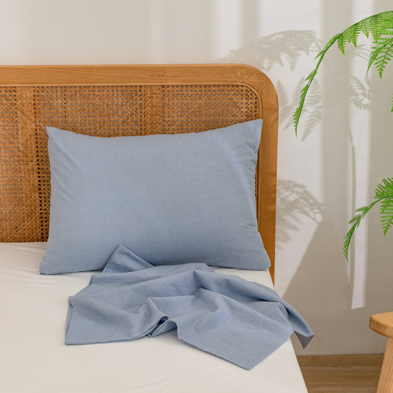 BESTOUCH 100% Washed Cotton Pillowcase Linen Feel Soft Breathable, Cornflower Blue, King (20" x 36")