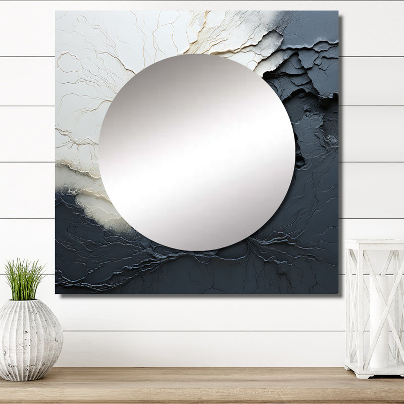Dusenberry - Minimalism Black And White Paint Wave III Coastal Square Mirror Wall Art For Bathroom, 36" x 36"