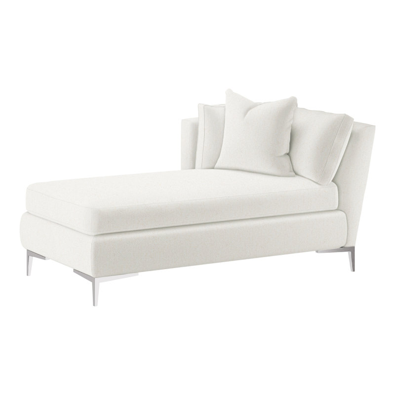 Chaise longue rembourrée Aiden, Orienté à gauche (vu de face), Perigold améliorer blanc, Acier inoxydable poli