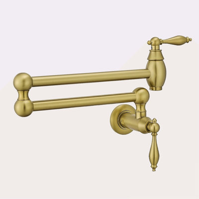 Pot Filler,Wall Mount Commercial Pot Filler Faucet,Brass Material Kitchen Folding Faucet,Coffee Machine Faucet With Stretchable Double Joint Swing Arms,Style A,Brushed Gold