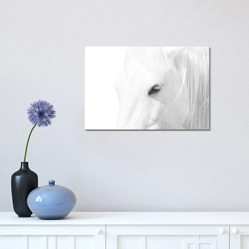 « Cheval blanc » par Marco Carmassi-impression d’art graphique, H 12 po x l 18 po x 1,5 po, Toile tendue, Pas de tapis