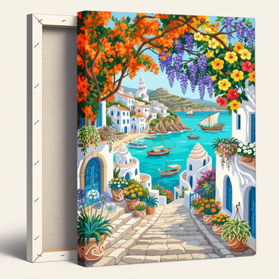 Village méditerranéen, reproduction d'art sur toile, ensemble de 1