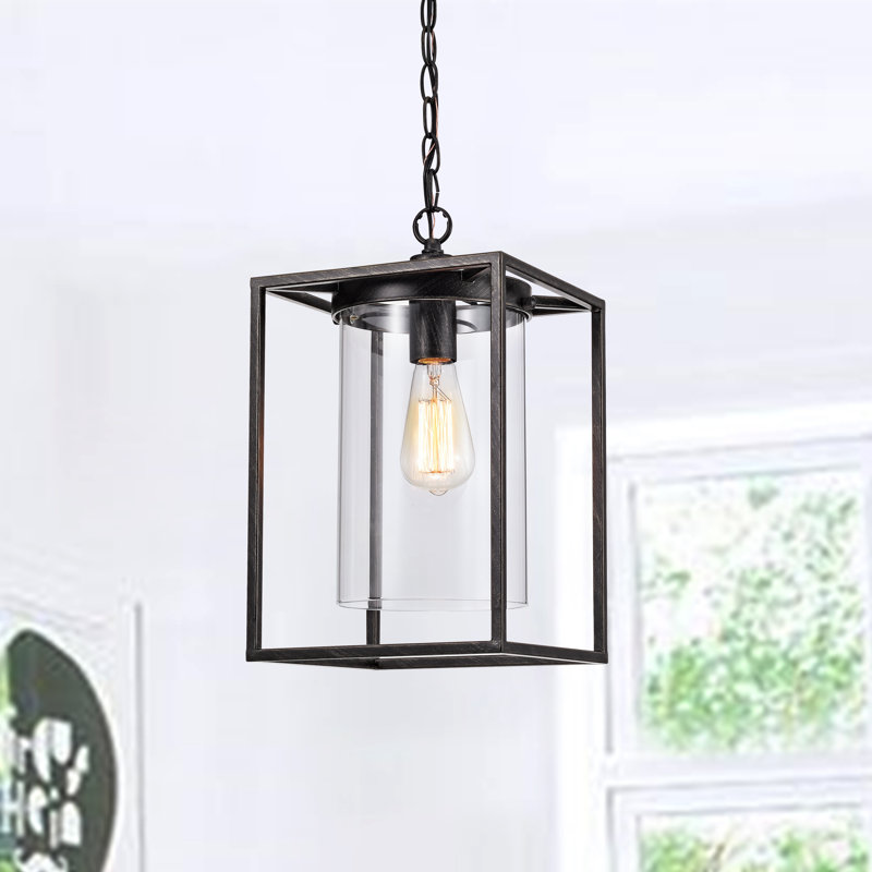 Luminaire suspendu carré noir antique à 1 lumière de 8,9 po Willy