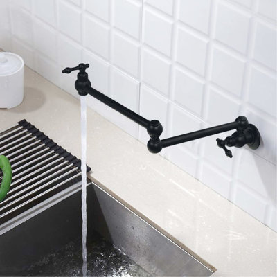 Robinet remplisseur mural noir mat, bras articulés à double articulation, grattage, rouille, 100% laiton pour fixation noire discrète, grattage articulé, rouille, fait pour une utilisation durable