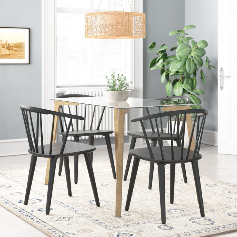 Alberta Glass Top Metal Base Dining Table