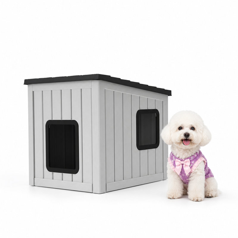 Maison de chat d'extérieur résistante aux intempéries avec 2 entrées, assemblage facile , Black