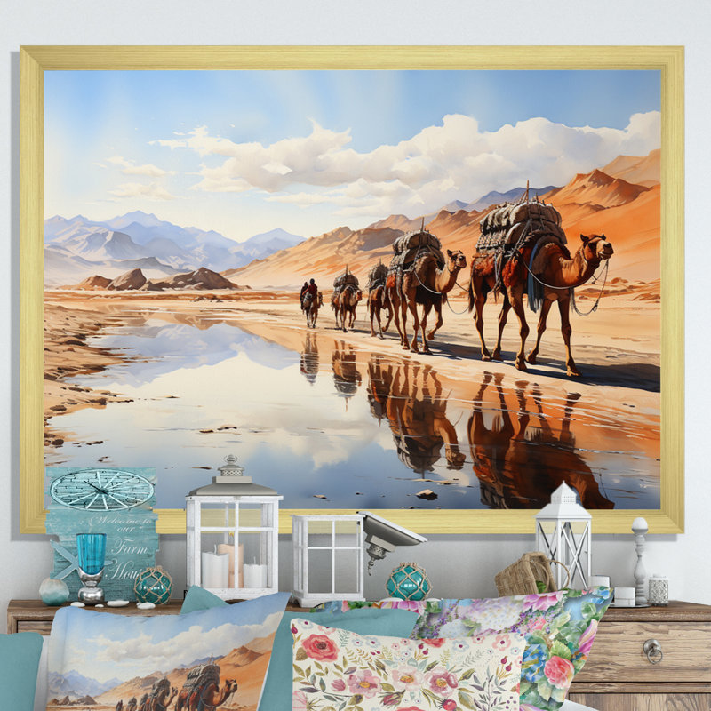 Asian Art Silk Road, reproduction d'art sur toile encadrée, H 12 po x l 20 po x P 1 po, Encadrement doré