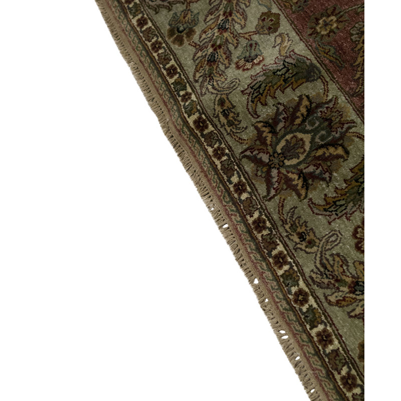 Tapis rouille et vert clair de haute qualité noué à la main