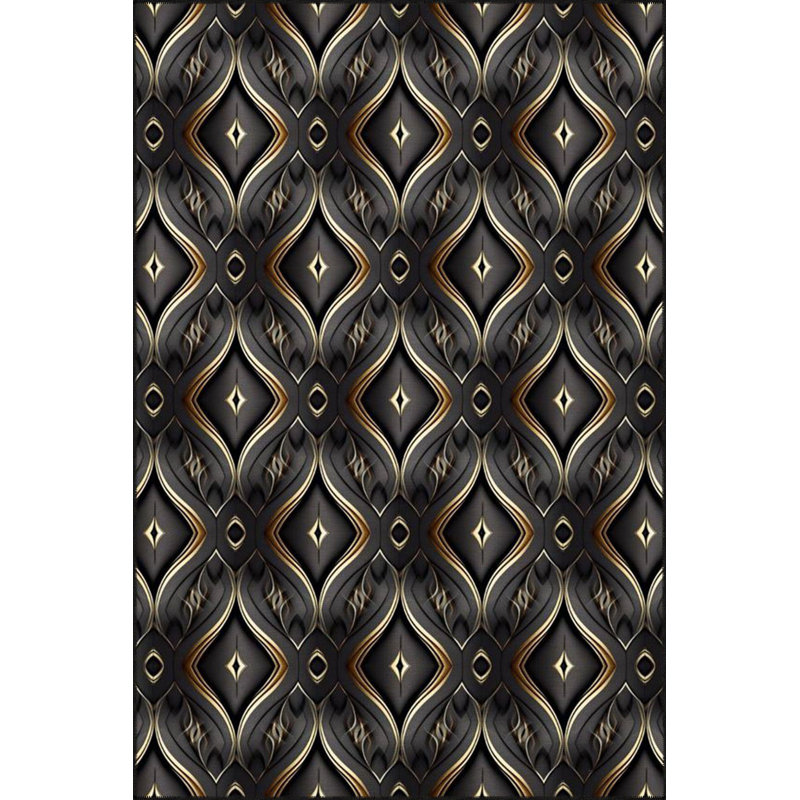 Tapis lavable noir à motif géométrique Rhombus, Tapis de couloir 3 pi 3 po x 6 pi 7 po inclus