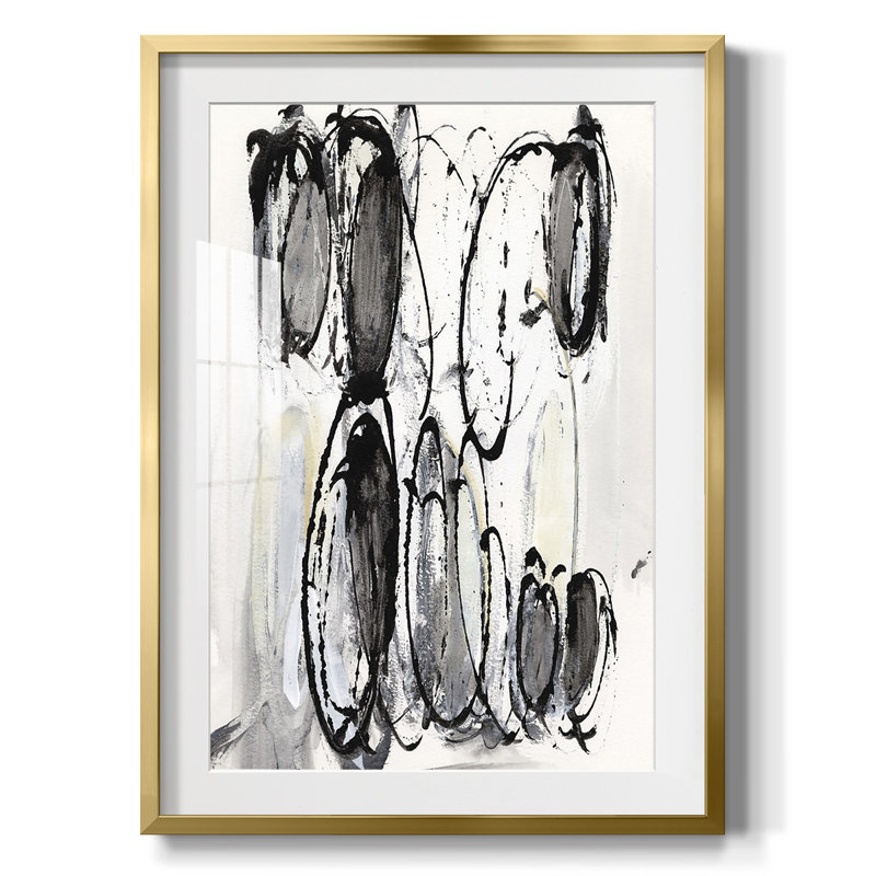 Grey Scribbles II, White, Gold Framed Canvas