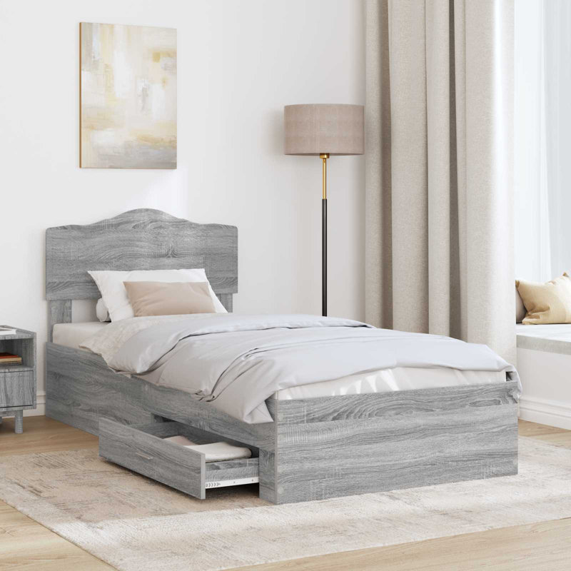 Bed, European Single (90 x 200 cm), Grey Sonoma
