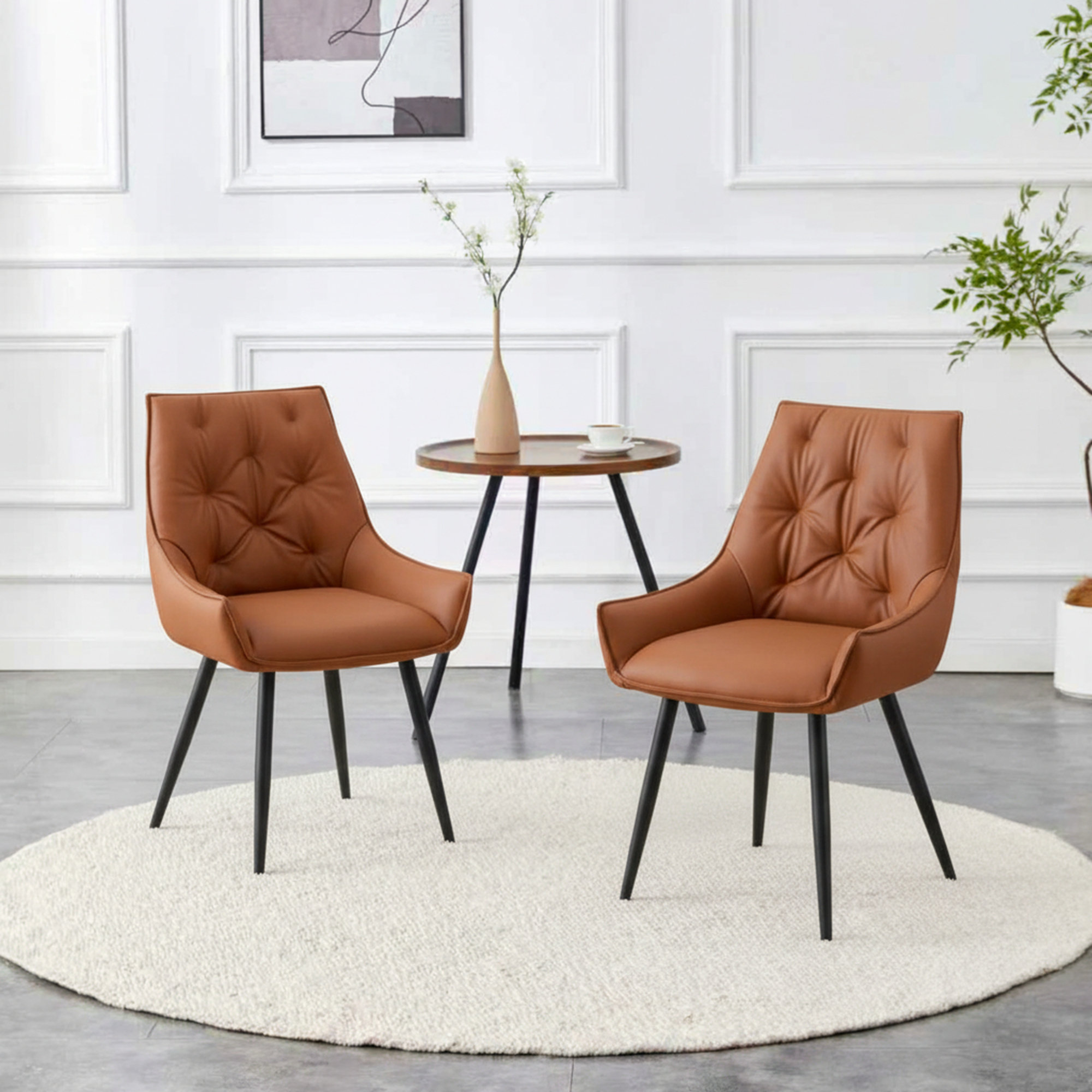 Latitude Run® Dining Chairs Set of 2, Camel Faux Leather Dining Room ...