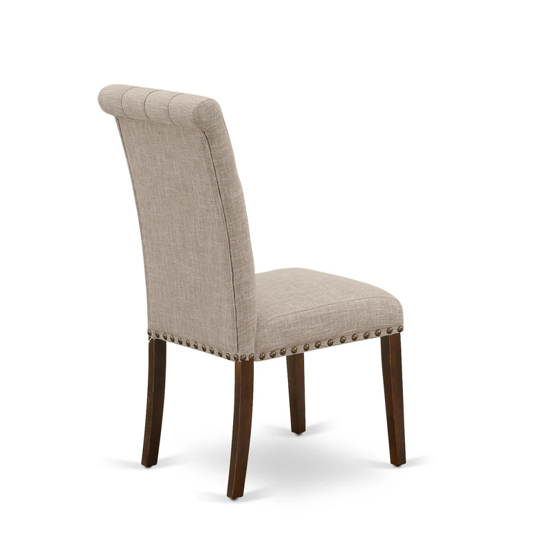 Mahogany Extendable Dining Table with Light Fawn Linen Chairs