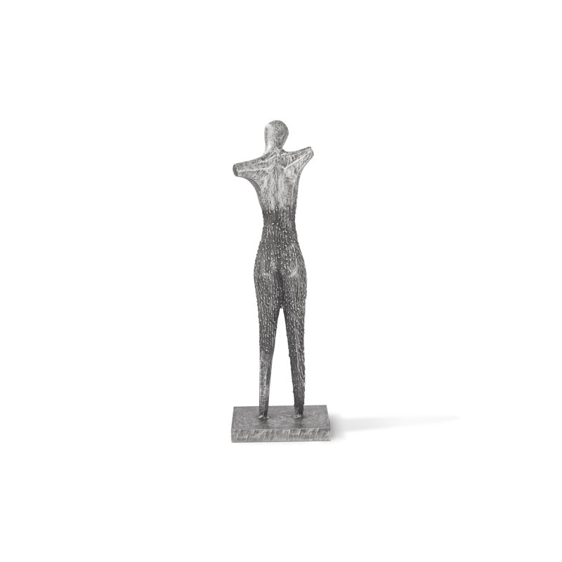 Abstract Black and Silver Metal Female Sculpture on Stand
