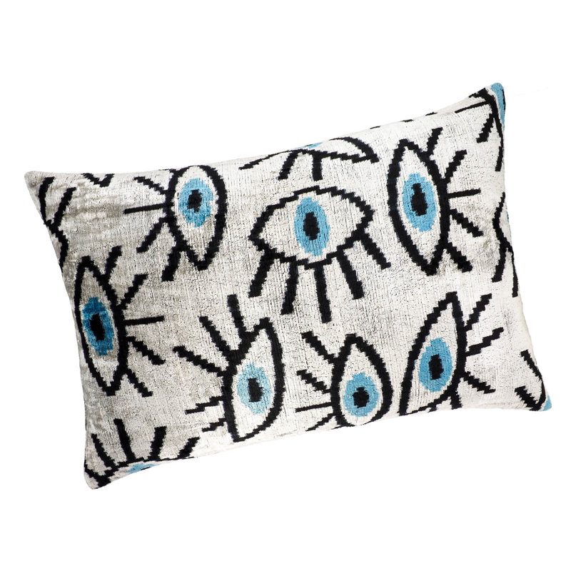  Housse de coussin en soie Ikat, Gris