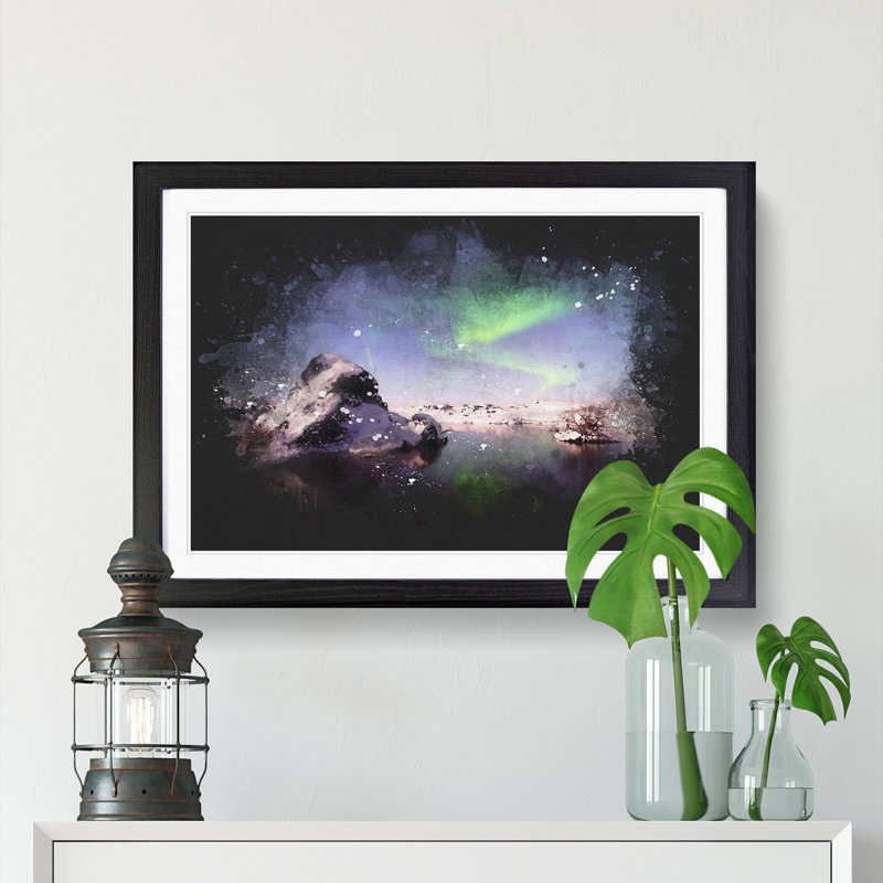 Northern Lights Aurora Borealis - Picture Frame Graphic Art Print, 33cm H x 45cm W x 2cm D, Black Framed