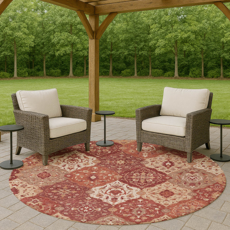 Machine Washable Indoor/Outdoor Matteson ACN2292 Panel Rug, Round 8'