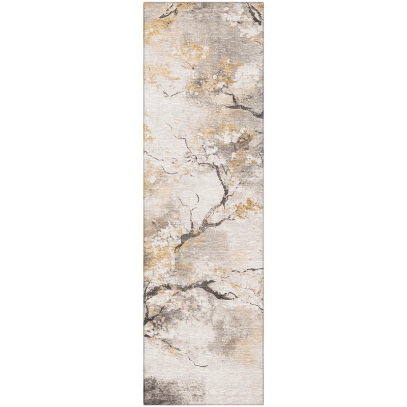 Premium Machine Washable Dockside AMF1804 Floral Rug, Runner 2'3" x 7'6"