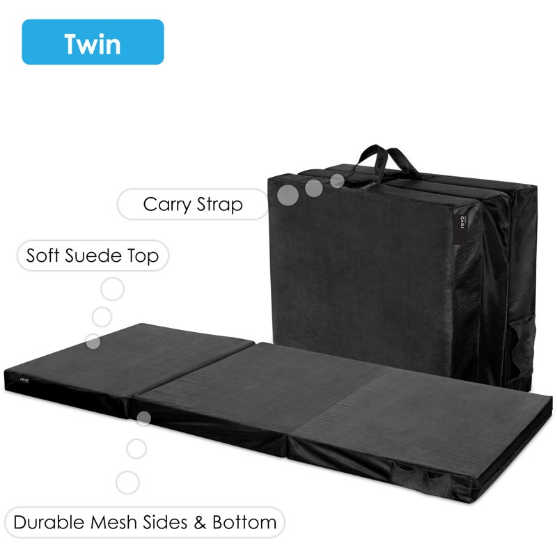 Twin Black Suede Tri-Fold Mattress with Mesh Sides