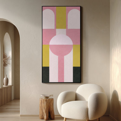 Très grand art mural imprimé sur tissu - Arches géométriques modernes dans des tons roses et moutarde pour le salon ou la chambre à coucher - «Assemblage requis du cadre (cadre non fini)»