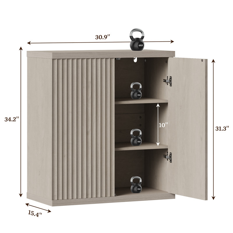 Armoire d'appoint avec tablettes réglables Cesiro, Aulne blanc, 3