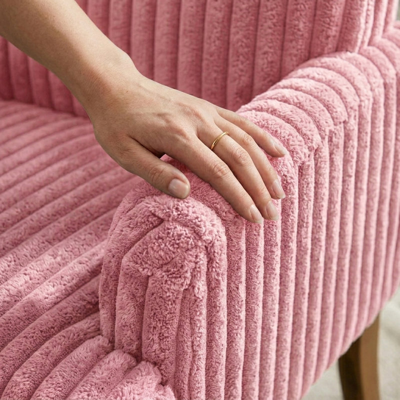 Fauteuil d'appoint rembourré en velours côtelé Corduroy, Rose