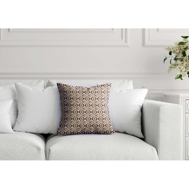 Housse de coussin d'intérieur à motif géométrique tribal beige et brun Kamron., 16" x 16"