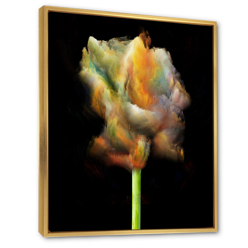 «Blooming Multicolor Fractal Flower», art mural moderne sur toile, H 36 po x l 24 po x P 1 po, Cadre flottant doré