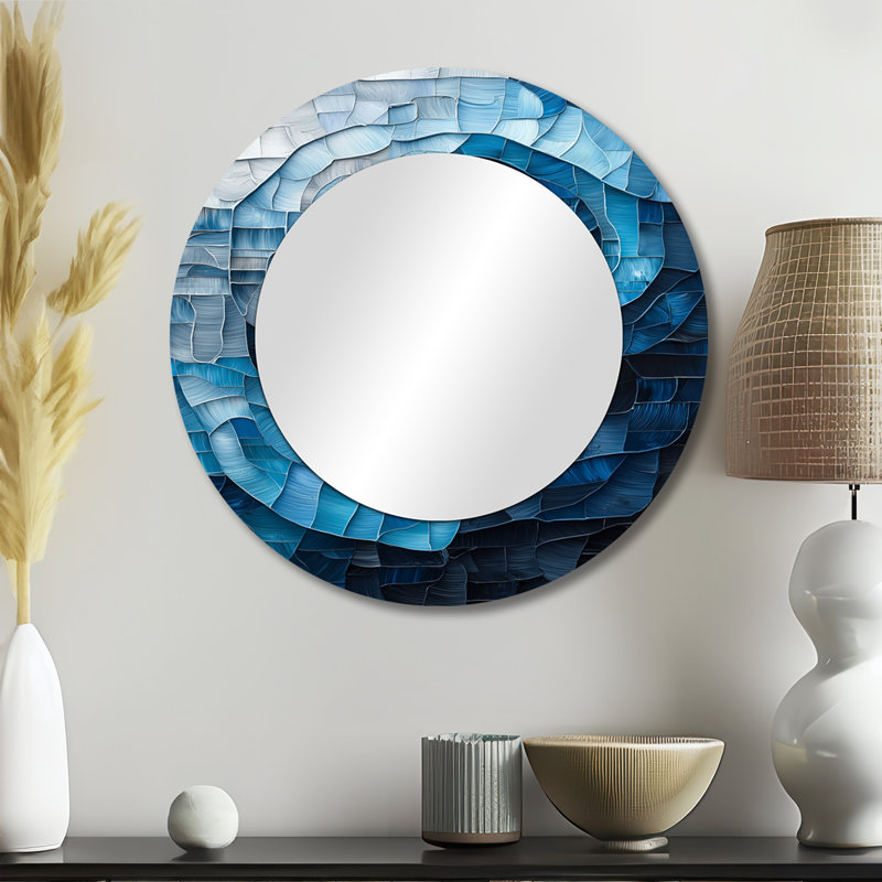 «Modern Transitional Prismatic Maze Of Blue I» - Art mural miroir moderne - imprimé sur métal, 23 po x 23 po