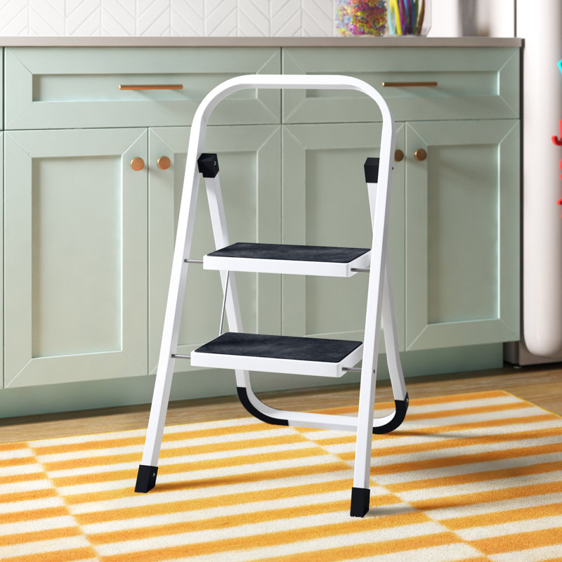 2-Step Steel Portable Folding Heavy Duty Ladder, White