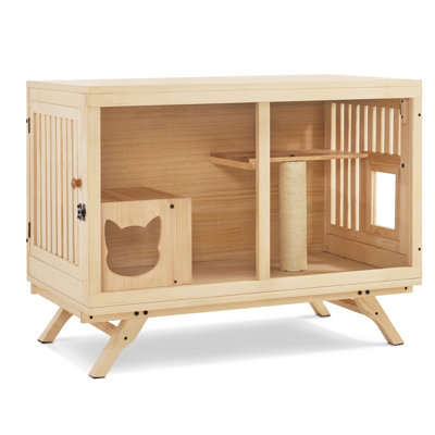 Vannatta 30.7'' H Wooden Cat House Condos Indoor with Scratching Post and Escape Door