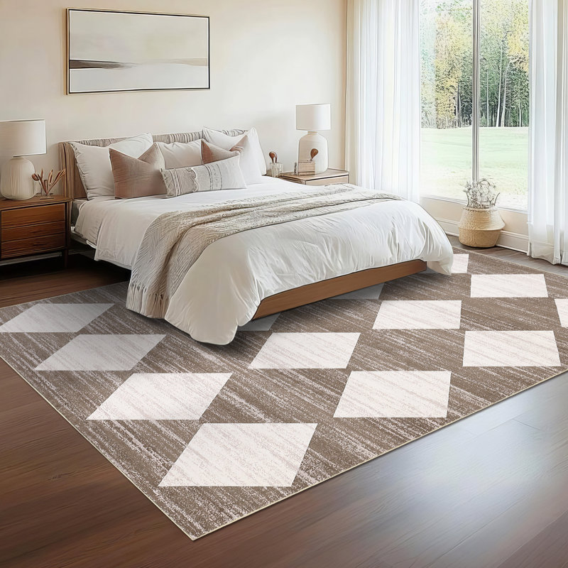 Machine Washable Rugs Distressed Trellis Rug for Living Room Non Slip Stain Resistant Carpet Modern Checkered Farmhouse Floor Cover