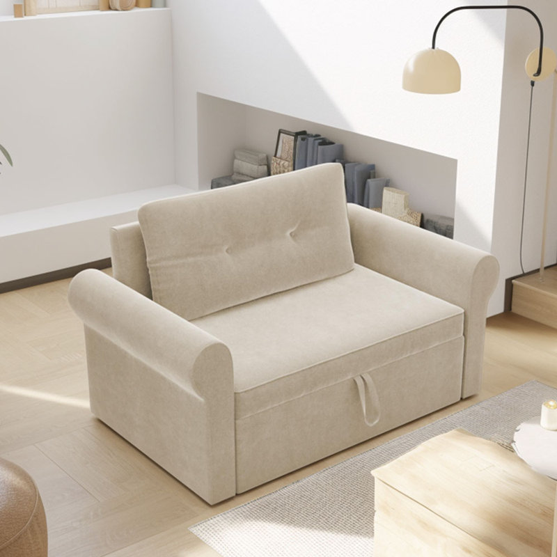 52-Inch Wide Single Sofa, Comfort Upholstered Chair and a Half, Beige Microfiber 