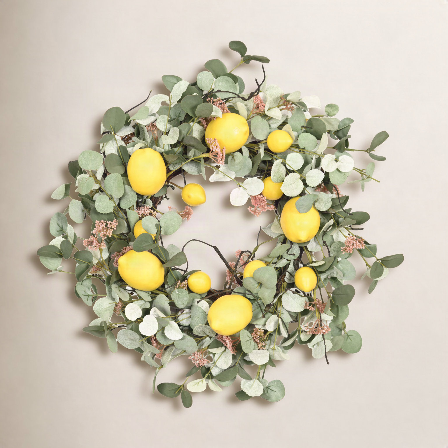 22" Handcrafted Eucalyptus, Lemon No Holiday Wreath