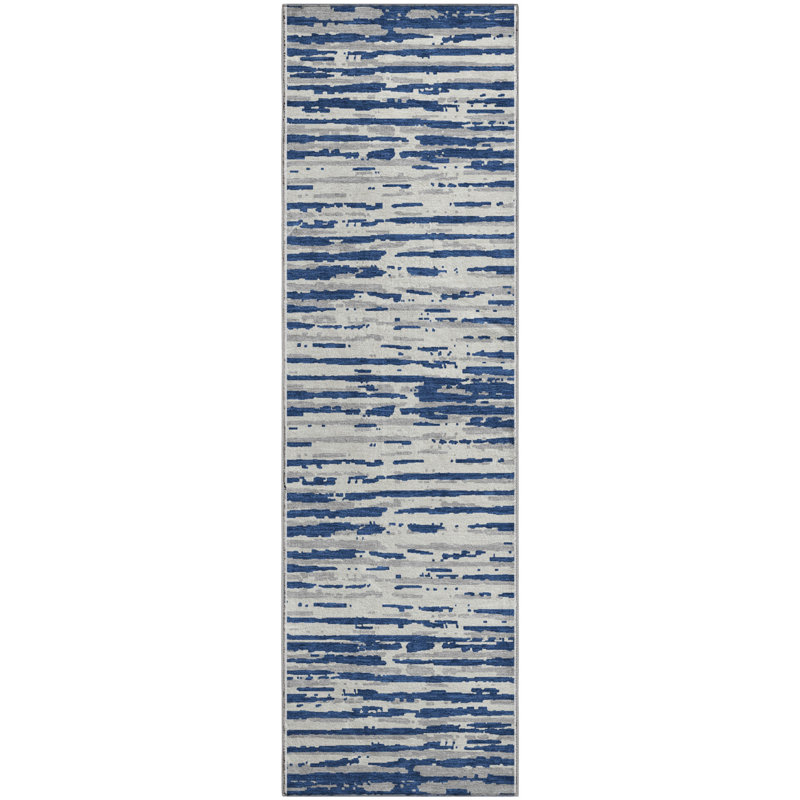 Premium Machine Washable Prisco Navy Rug, Runner 2'3" x 7'6"