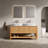 Sharma 60" Bathroom Vanity&Sinks, Freestanding Plywood Storage Cabinet With 4 Bamboo Texture Doors&Open Shelf, 2 Marble Pattern Ceramic Basins&Carrara White Sintered Stone Top, Woodgrain Color-558240725