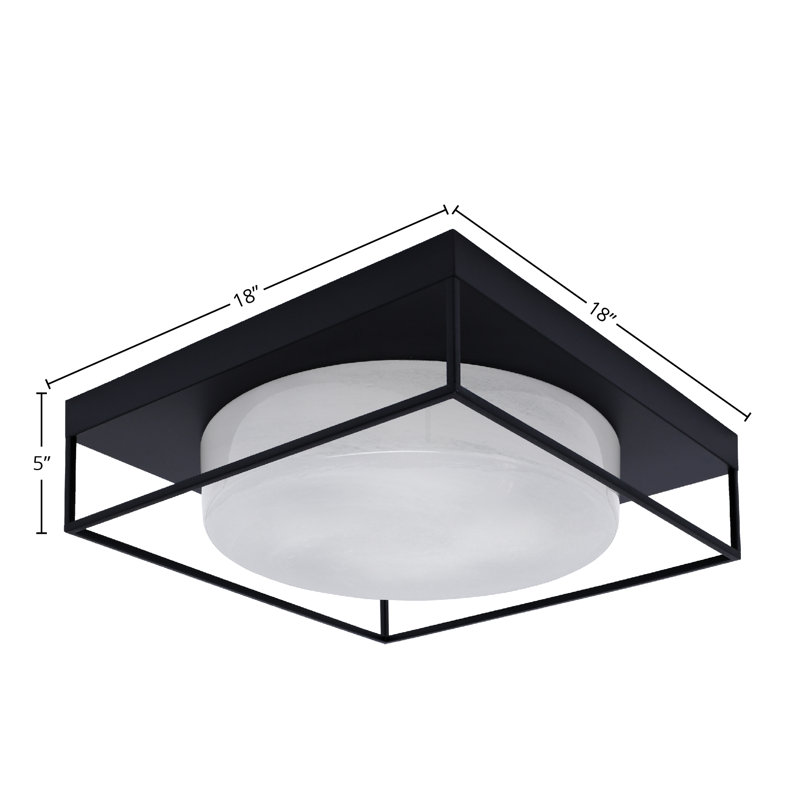 Plafonnier encastré avec verre, Blanc, Noir mat, H 5 po x l 18 po x P 18 po