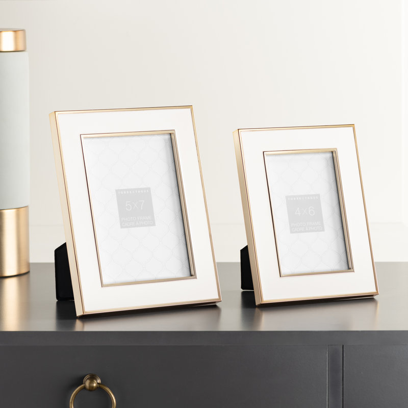 Gold and White Enamel 4x6 Tabletop Picture Frame