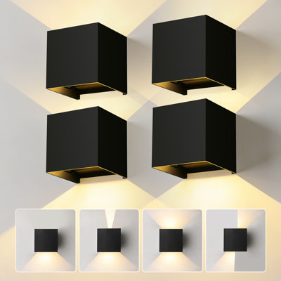 4-Pack LED Black Square Up/down Wall Light, Adjustable Beam Angle Aluminum Ip65 Waterproof Wall Sconce