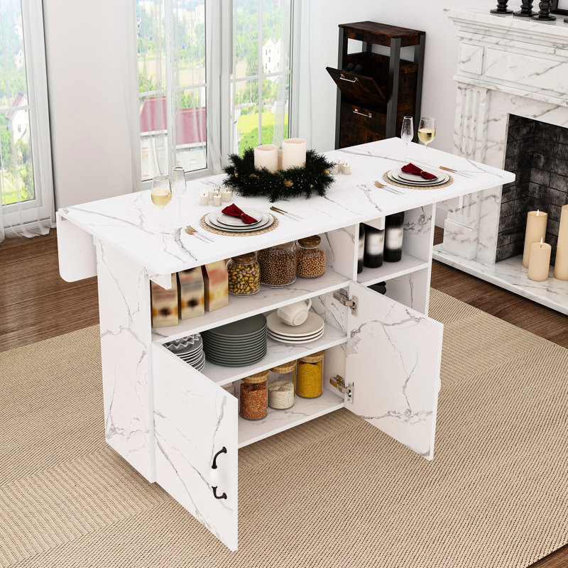Multi - Functional 47 Inch White Folding Table With Storage And Mobility For Small Spaces, Practical Style Five Shelves Universal , Perfect Kitchen Areas,