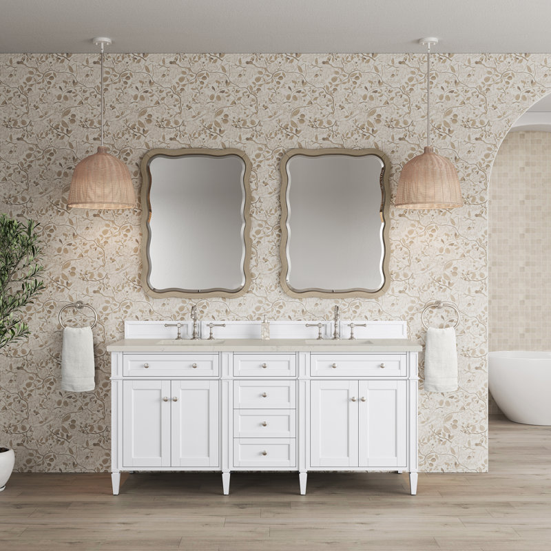 Meuble-lavabo double l 72 po Dussault, Blanc brillant, 8 po, Sibérien