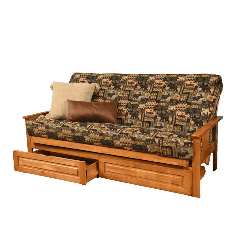 Le cadre de futon double Stratford comprend des tiroirs de rangement et un matelas, Noyer cendré, Chalet de Pierre