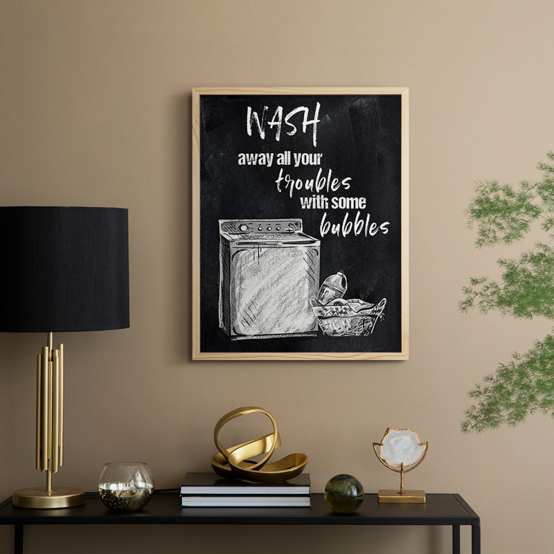 «Wash Away Your Trouble», reproduction encadrée - bois massif, H 11 po x l 9 po