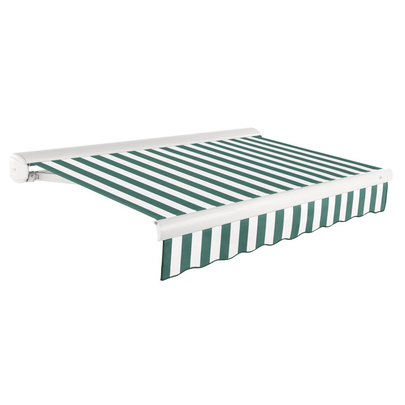Store banne motorisé rétractable Awntech Key West Right, 6,10 m x 3,05 m, rayures forêt/blanches, Côté droit