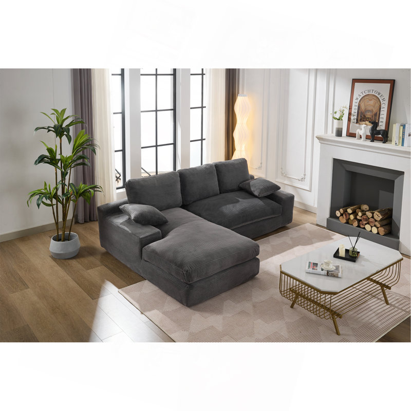 Ensemble de canapé modulaire de salon 99 * 69 ", canapé de style minimaliste moderne, canapé-lit rembourré pour le salon, la chambre à coucher, combinaison sans PC pour 2 personnes, canapé sans installation, en L, gris